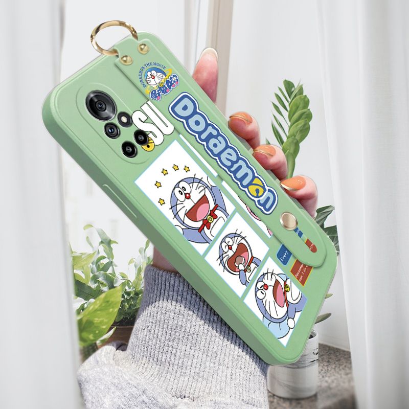 Jizetin for Huawei Nova 8 Wrist Strap Case Creative Cartoon Doraemon's Daily Life Cover Ultra Thin Anti Fall Liquid Silicone Phone Case