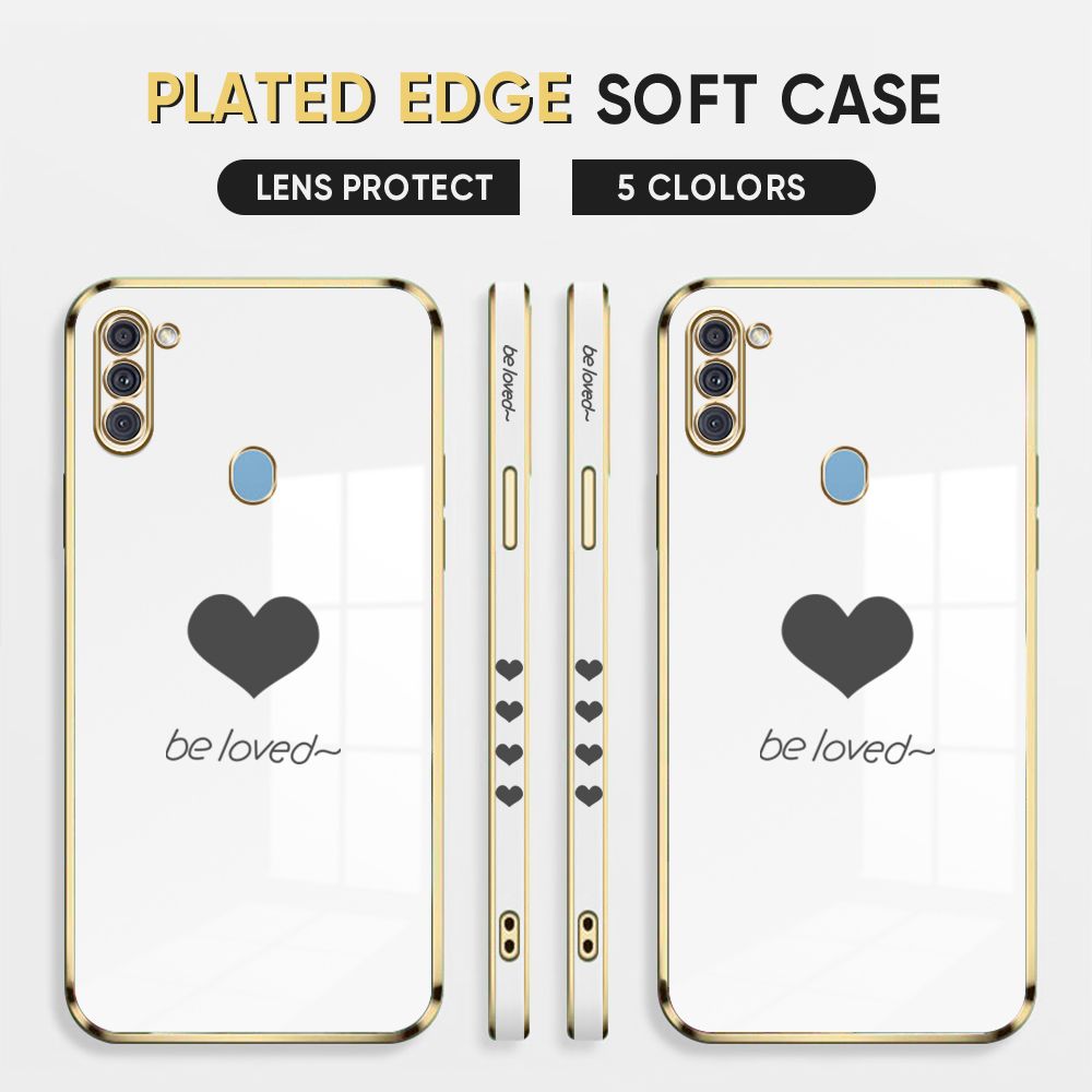 Luxury 6D Plating Case for Samsung M11 Phone Cases Lover Heart Side Print Soft Silicone Square Back Cover