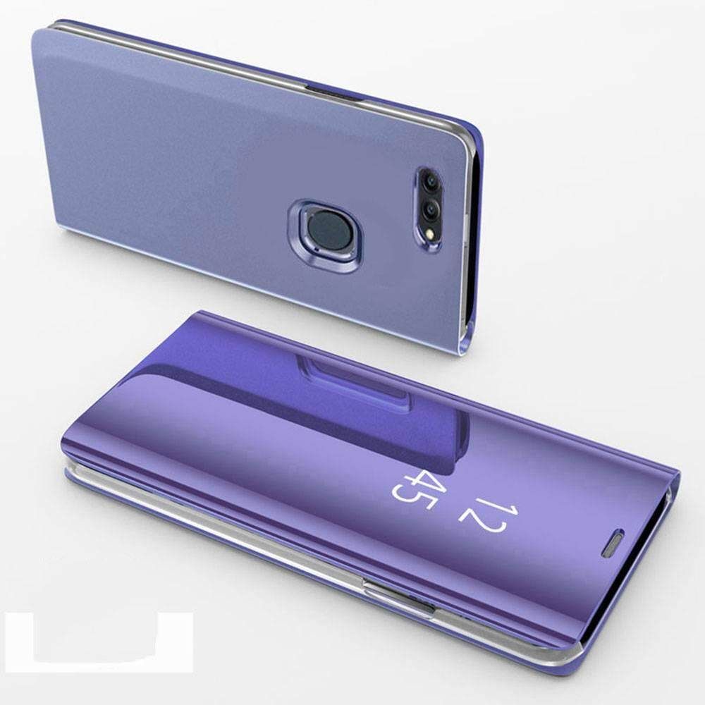 For Huawei Honor 7A Mirror Plating Hard PC -PU Leather Translucent Standing View Case Cover