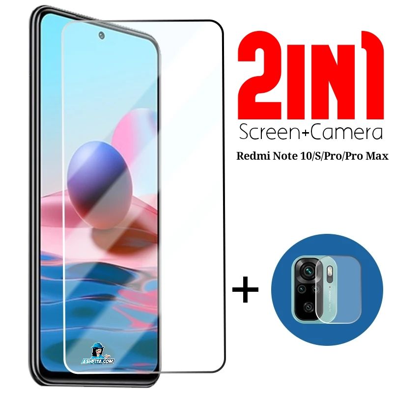 Xiaomi_Redmi Note 10, 10 S, 10 Pro, 10 Pro Max Combo Pack 2-in-1 Clear Tempered Glass Screen Protector+Camera Lens Protector
