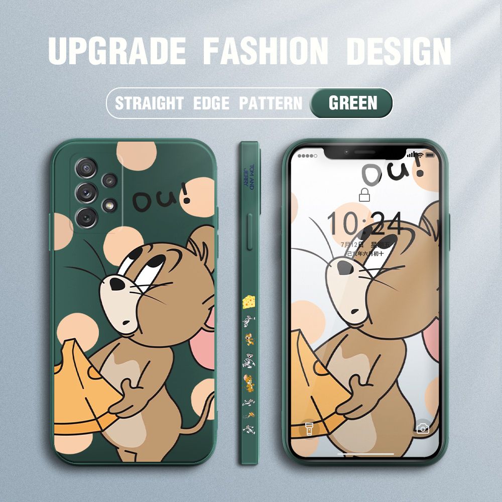 Jizetin for Samsung Galaxy A72 / A72 5G Case Tom and Jerry Design Side Design Phone Case Square Edge Pattern Liquid Silicone Cases Full Cover Camera Shockproof Protective Case