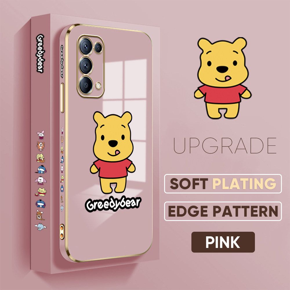 TA for OPPO Reno5 4G / 5G Back Cover Cute Bear Luxury 6D Plating Case Side Pattern Soft Silicone Square Phone Case