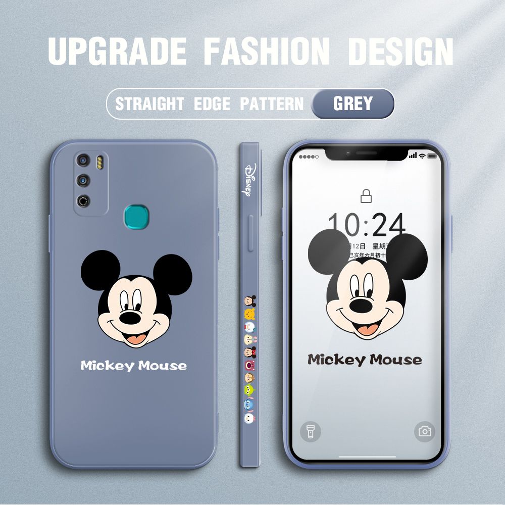 Jizetin for Infinix Hot 9 Play Case Creative Cartoon Mouse Avatar Side Design Phone Case Square Edge Pattern Liquid Silicone Cases Full Cover Camera Shockproof Protective Case