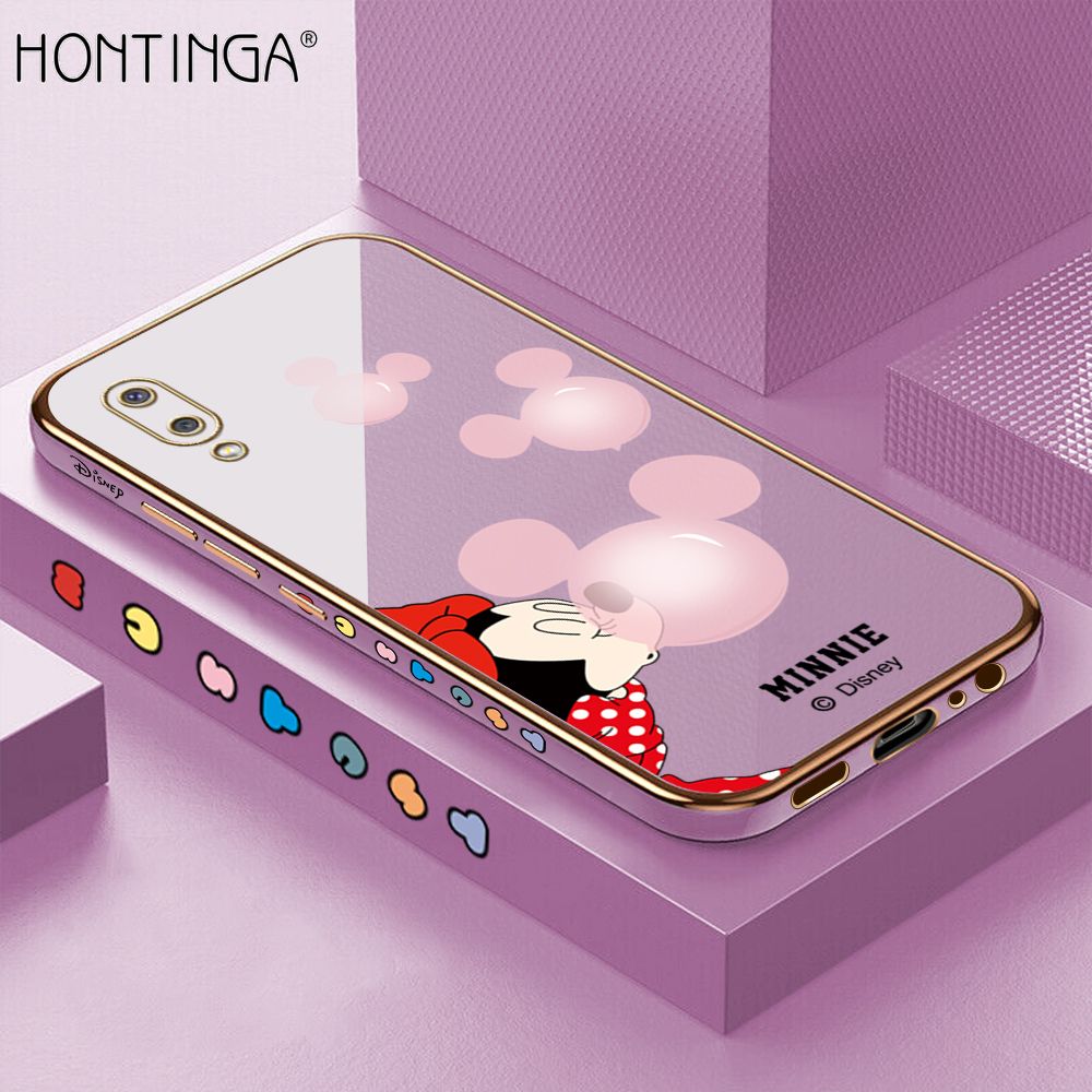 Hontinga for Samsung M02 A02 Back Cover + Free Lanyard Luxury 6D Plating Cartoon Bubble Mouse Side Pattern Case Soft Silicone Square Mobile Cover