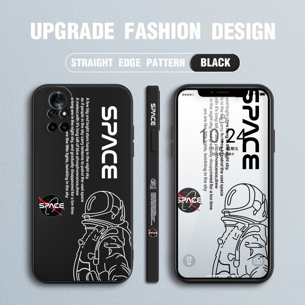 Jizetin for Huawei Nova 8 Pro Case NASA Astronaut Design Side Design Phone Case Square Edge Pattern Liquid Silicone Cases Full Cover Camera Shockproof Protective Case