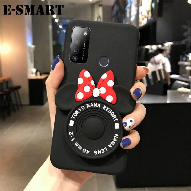 Phone Case Itel Vision 2 Back Cover Cute Cartoon Camera Stand Holder Silicone Soft Cases for Itel Vision2 Makeup Mirror Phone Cover Case