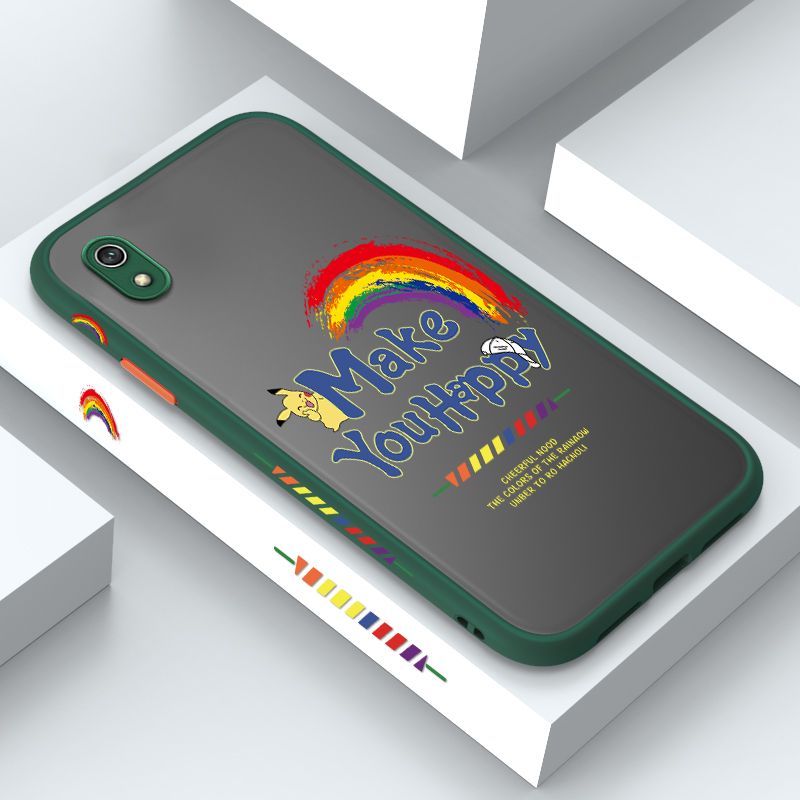 ZeroQiQi for Redmi 7A Case Creative Cartoon Rainbow Pikachu Side Printing Cover Frosted Ultra Thin Protective Anti Fall Phone Case
