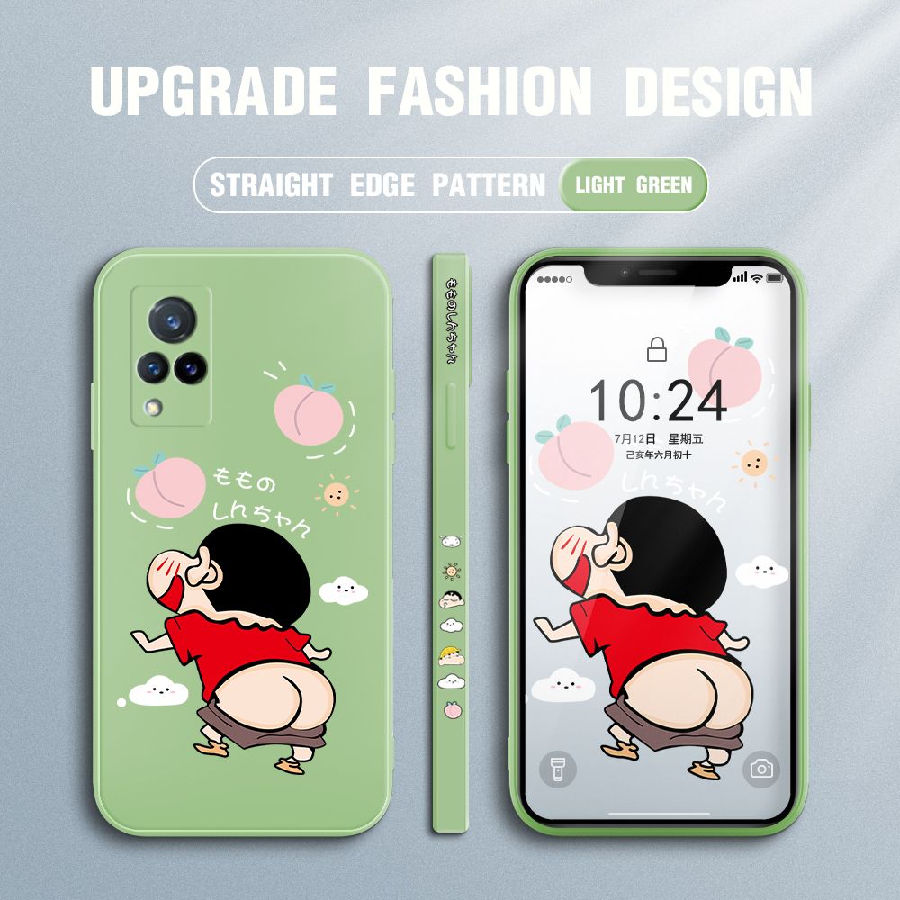 Jizetin for Vivo V21 Case New Cartoon Crayon Shin-chan Design Side Design Phone Case Square Edge Pattern Liquid Silicone Cases Full Cover Camera Shockproof Protective Case
