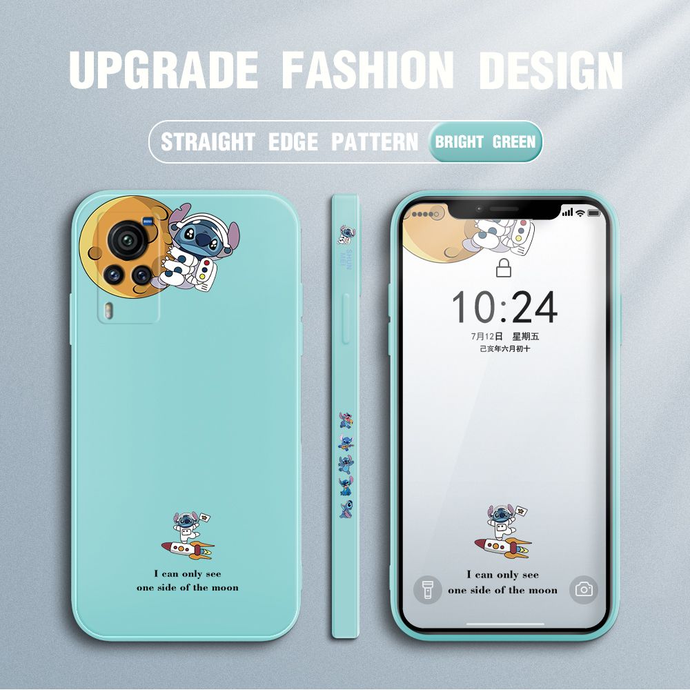 Jizetin for Vivo X60 Pro 5G Case Side Design Phone Cover  Astronaut Stitch Cover Square Edge Pattern Liquid Silicone Trend Case