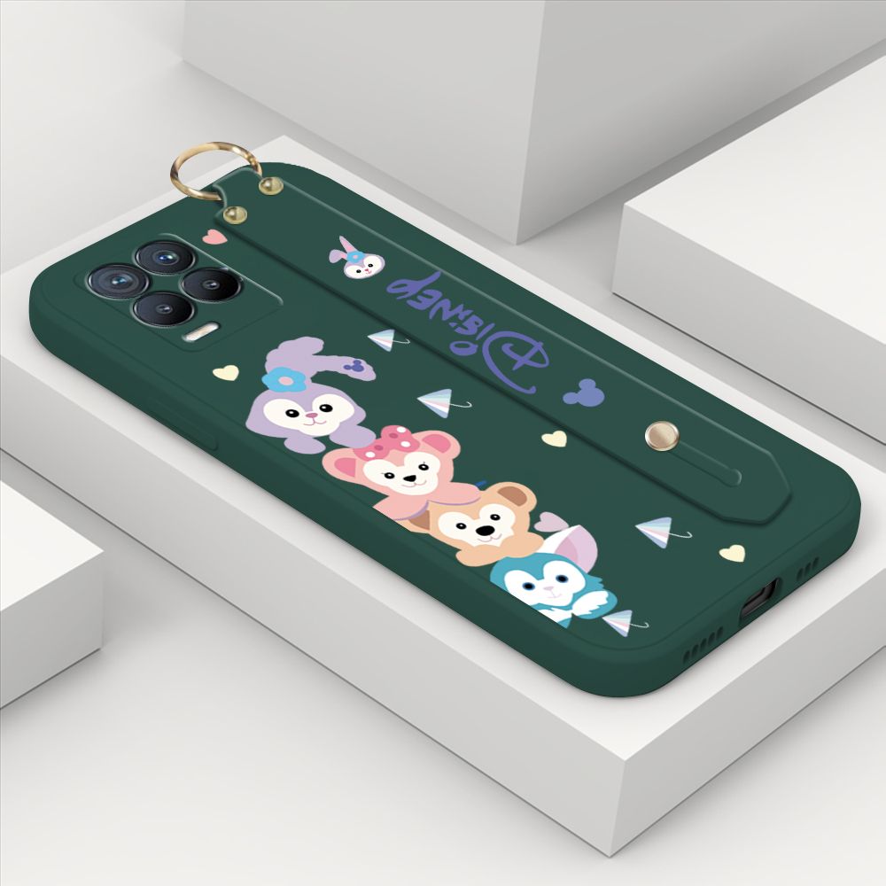 ZeroQiQi for Realme 8 Pro Wrist Strap Case INS Cute Style Creative Cartoon Rabbit and Fox Cover Thin Square Edge Liquid Silicone Phone Case