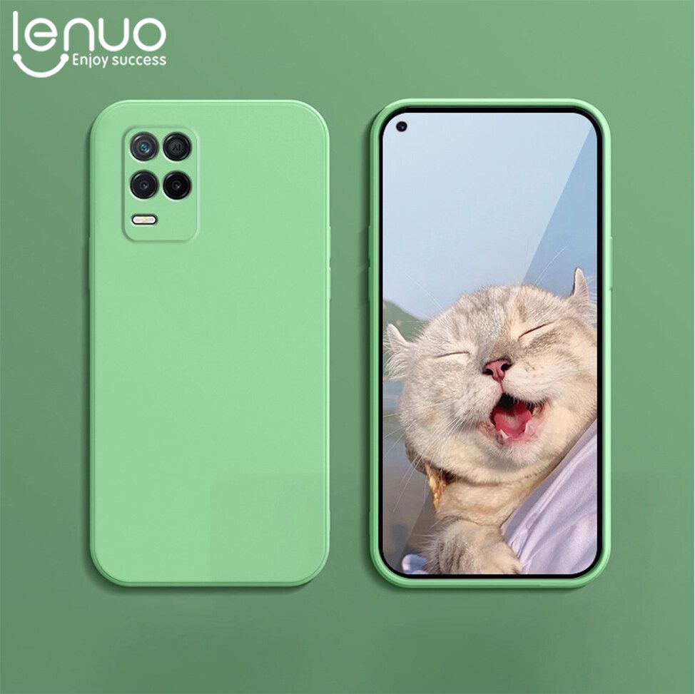 Lenuo Luxury Square Liquid Silicone Phone Case For Realme C21 Thin Soft Back Cover Candy Casing