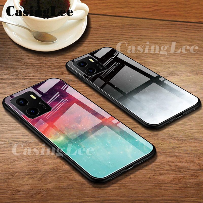 For OPPO A76 case Tempered Glass Protector Phone Cases Starry Sky Couple Phone Back cover for OPPO A76 Mirror Glass For girls and Boys