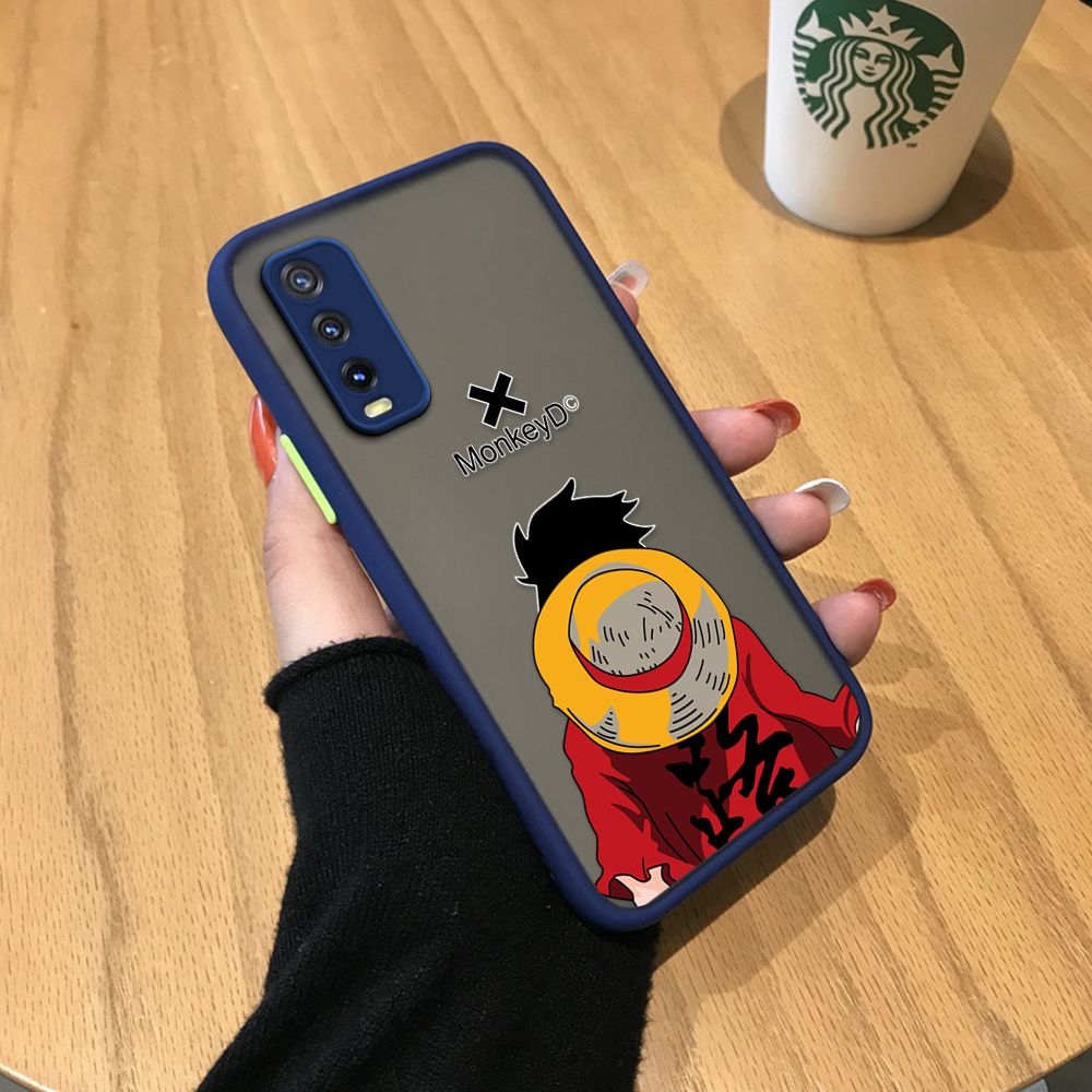 Cellphone Case For Vivo Y20 Y20i Y20S Y12S Y20  Boys Cartoon Anime One Pie ce Straw Hat Luffy's Back Frosted Transparent Hard Phone Casing Luffy Full Cover Camera Protect Case