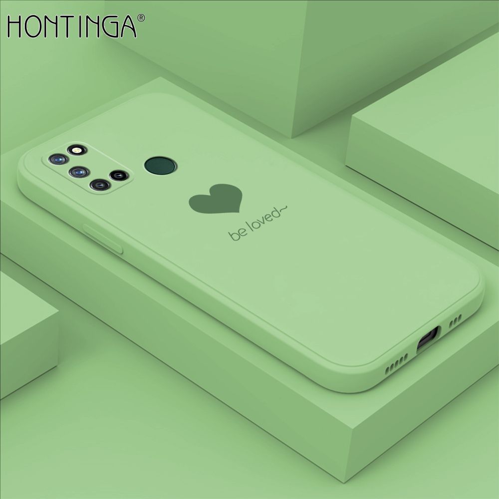 Hontinga for Realme 7I C17 Case Simple Lover Heart Pattern Back Cover Soft Square Edge Liquid Silicone Phone Cases