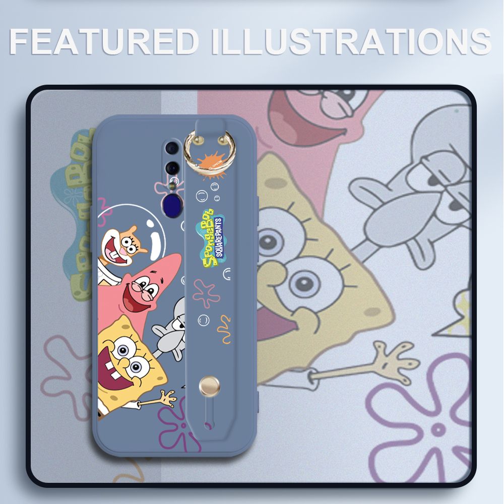 UCUC for OPPO F11 Wrist Strap Case Funny Cartoon Sea Creatures Cover Ultra Thin Anti Fall Liquid Silicone Phone Case