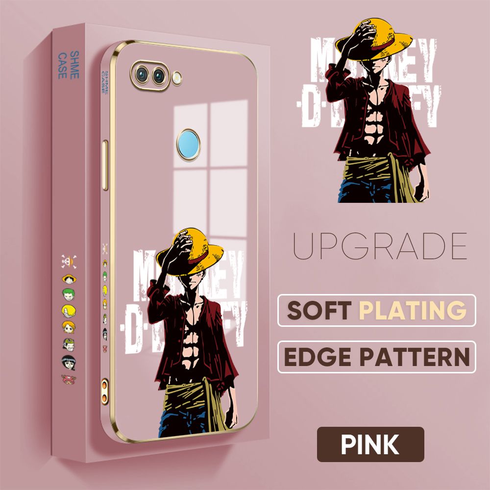 Jizetin (Free Lanyard) Realme U1 Cover Holding Cap Luffy Luxury 6D Plating Soft Casing Silicone Square Frame Phone Case Shiny Bling Back Cover