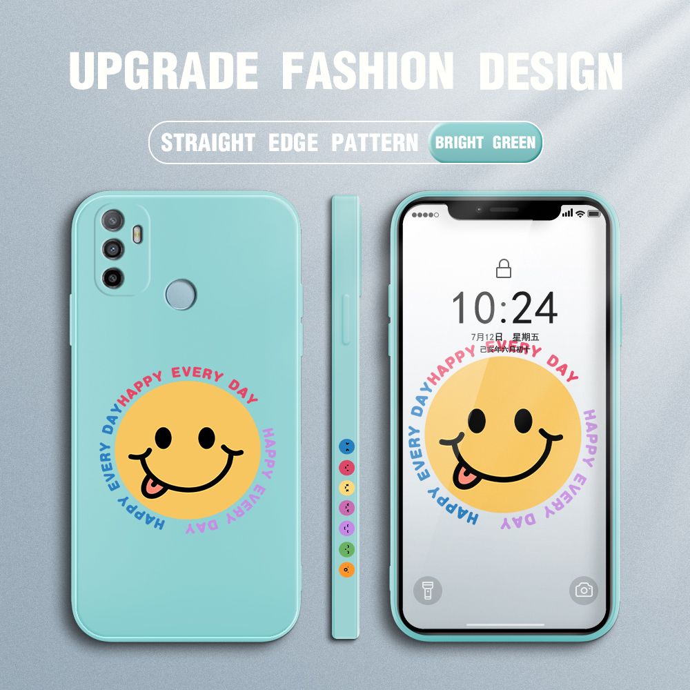 FHKL for OPPO A53 2020 Back Cover Cartoon Smile Side design Soft Case Multicolor Liquid Silicone Phone Cases