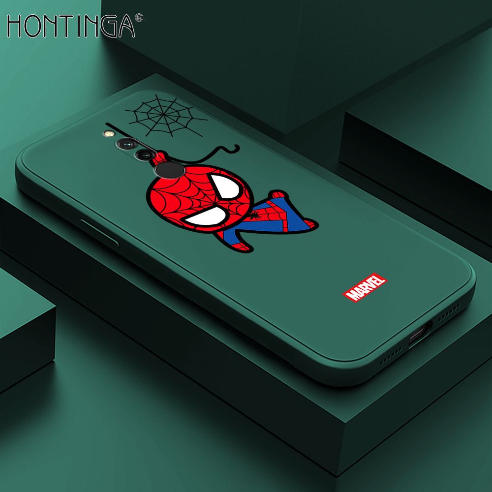 Hontinga for Xiaomi Redmi 8 Case Cute Marvel Avengers Cartoon Spiderman Spider Man Phone Case Square Edge Silicone Cases Full Lens Cover Shockproof Protection Case
