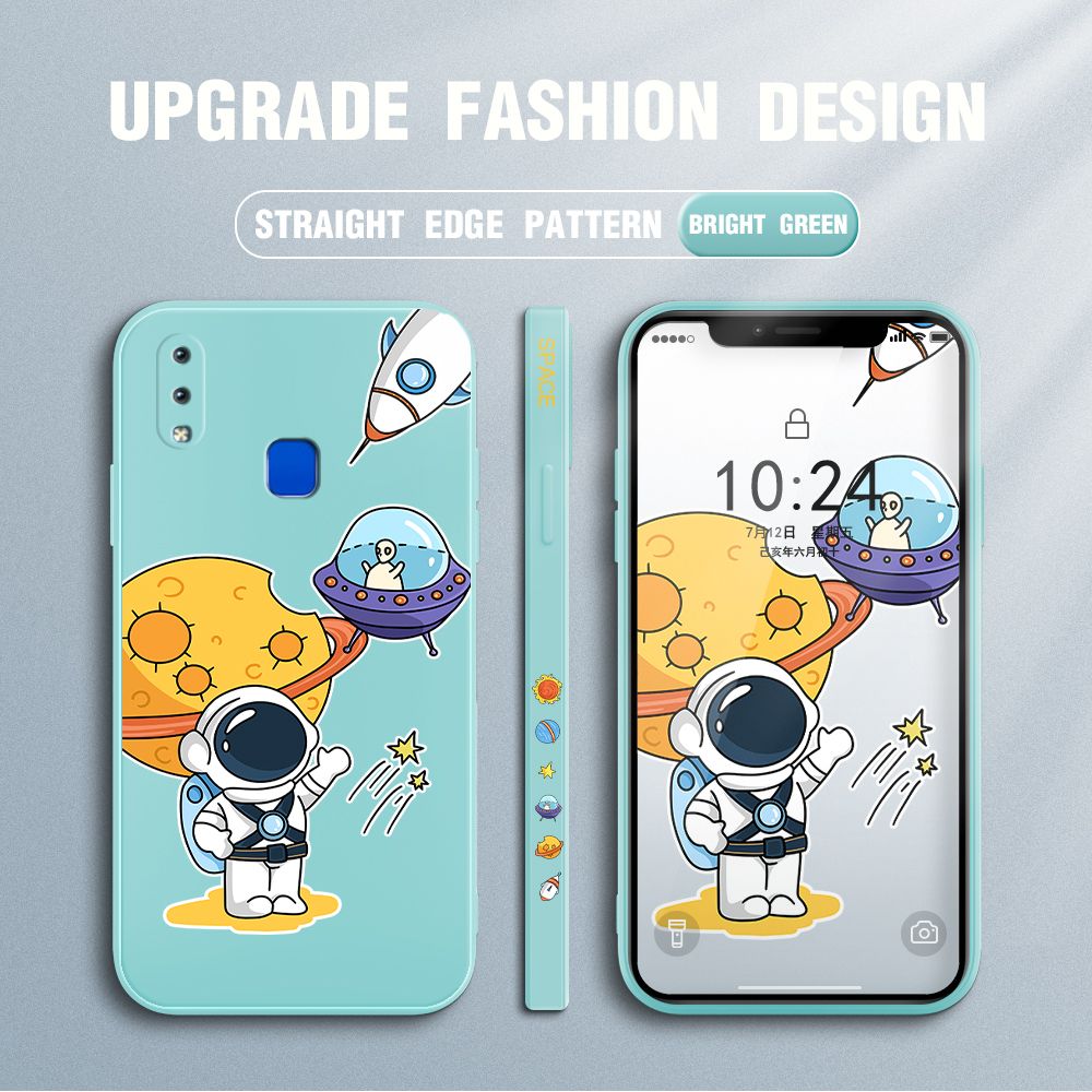 Jizetin for Vivo Y91 / Y95 Case Side Design Phone Cover Moon Space Astronaut Cover Square Edge Pattern Liquid Silicone Trend Case