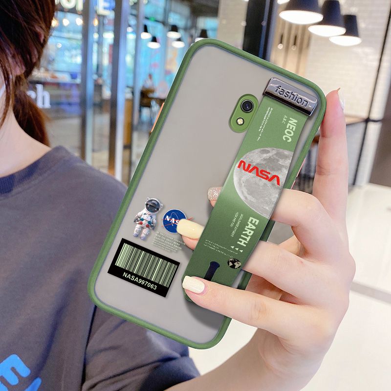 UCUC for Xiaomi Redmi 8A Wrist Strap Case Creative Cartoon Astronaut Wristband Printing Cover Shockproof Frosted Phone Case