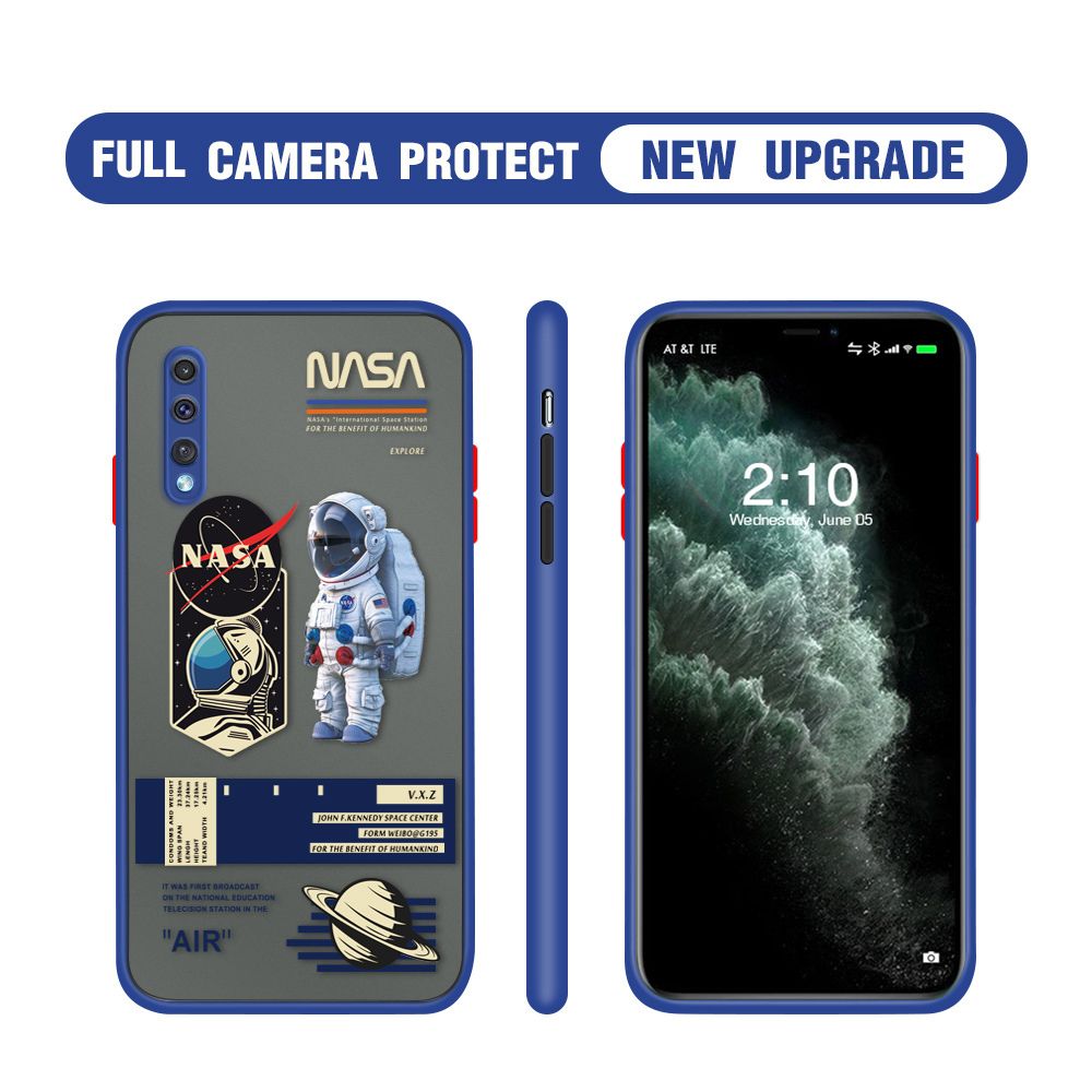 Hontinga for Samsung A50 A30S A50S Case Cartoon Astronaut Cover Camera Shockproof Protection Case Edge Frosted Transparent Phone Cover