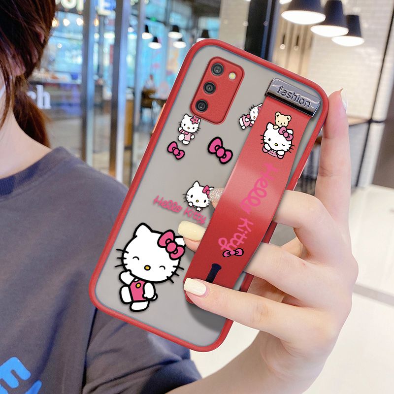 UCUC for Samsung Galaxy A03S Wrist Strap Case Lovely KT Cat Wristband Printing Cover Shockproof Ultra Thin Phone Case
