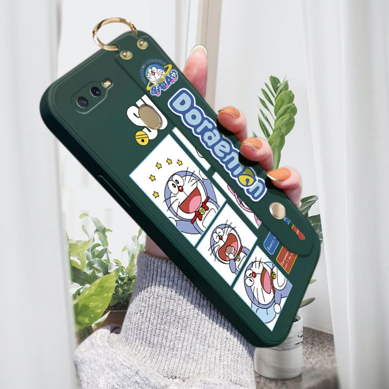 Jizetin for OPPO A5S Wrist Strap Case Creative Cartoon Doraemon's Daily Life Cover Ultra Thin Anti Fall Liquid Silicone Phone Case