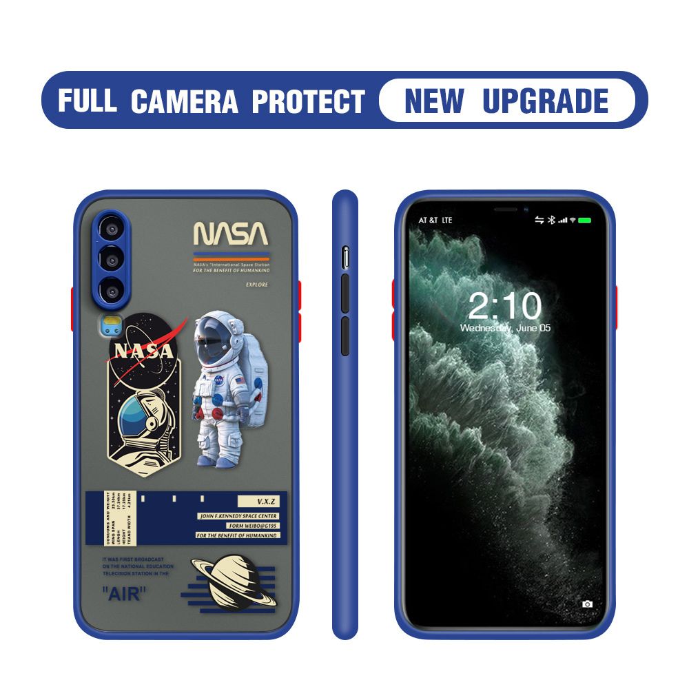 Hontinga for Huawei P30 Case Cartoon Astronaut Cover Camera Shockproof Protection Case Edge Frosted Transparent Phone Cover