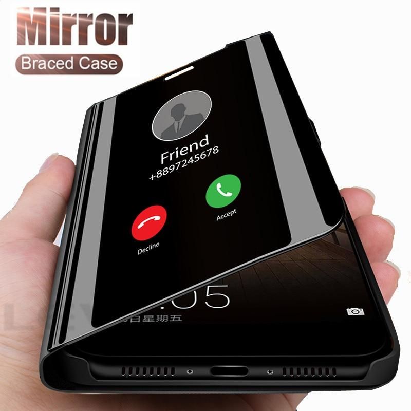 【ETOP】 For OPPO F11 F11 Pro A31 A5s A7 A3s A1k A9 2020 A5 2020 A83 A71k F9 F7 Reno 3 Reno Realme C3 C2 5 5i 6 6i 6 Pro Luxury Mirror Surface Smart Case Slim Clear View Mirror Flip Leather Stand Protective Back Cover Casing