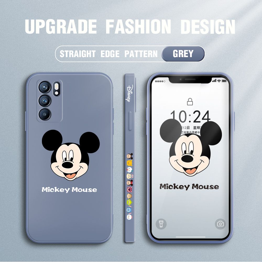 Jizetin for OPPO Reno6 5G Case Creative Cartoon Mouse Avatar Side Design Phone Case Square Edge Pattern Liquid Silicone Cases Full Cover Camera Shockproof Protective Case