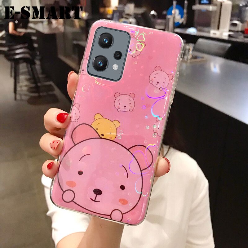 Phone Case Realme 9 Pro Back Cover Cute Cartoon Bear Cases Soft Silicone Colorful Cherry Blossoms for Realme9 Pro Case