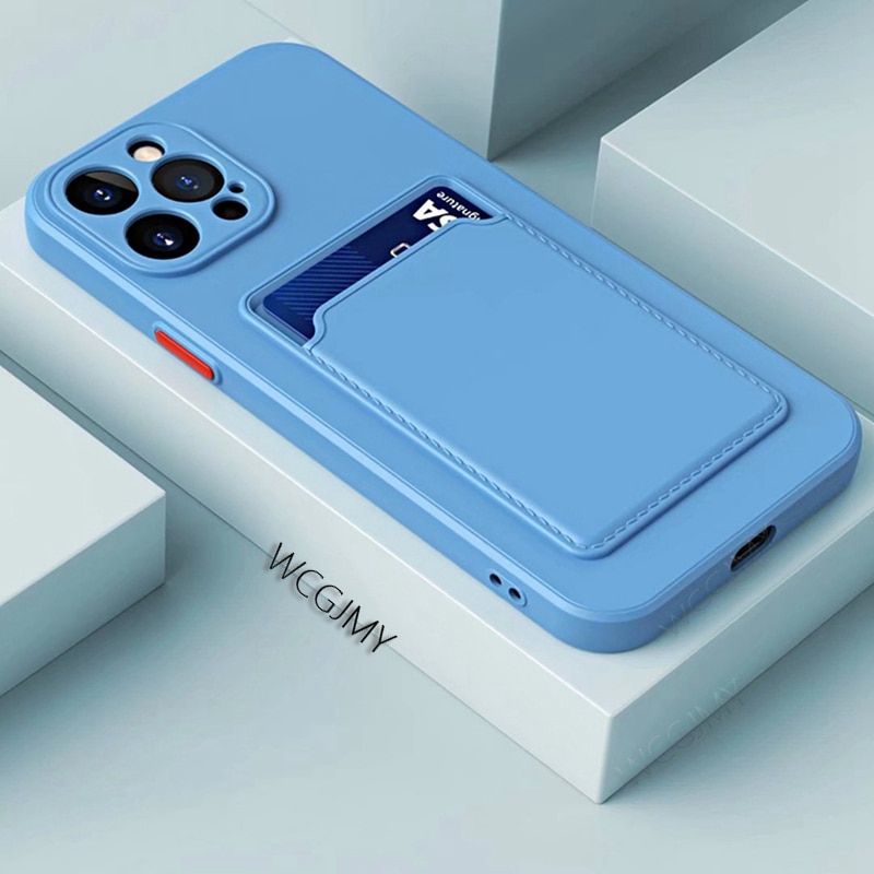Wallet Card Slot Holder Case for iPhone 13 12 11 Pro Max Mini XR XS X 6 6S 7 8 Plus Silicone Candy Color Back Cover Bag
