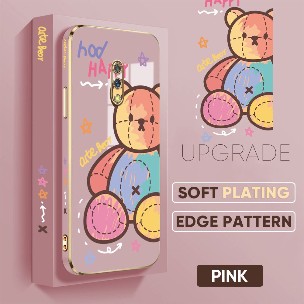 Jizetin (Free Lanyard) Realme X Cover Color Doll Luxury 6D Plating Soft Casing Silicone Square Frame Phone Case Shiny Bling Back Cover
