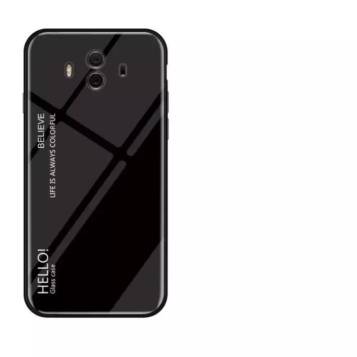 Gradient Color Tempered Glass Casing Protective Case Back Cover Soft TPU Bumper Case For Huawei Mate 10 Case