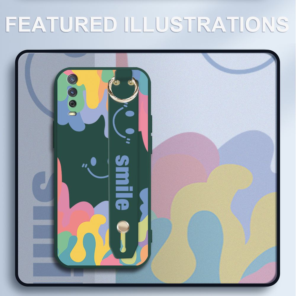 UCUC for Vivo Y20 Wrist Strap Case INS Style Soft Candy Color Splash Ink Cover Ultra Thin Anti Fall Liquid Silicone Phone Case