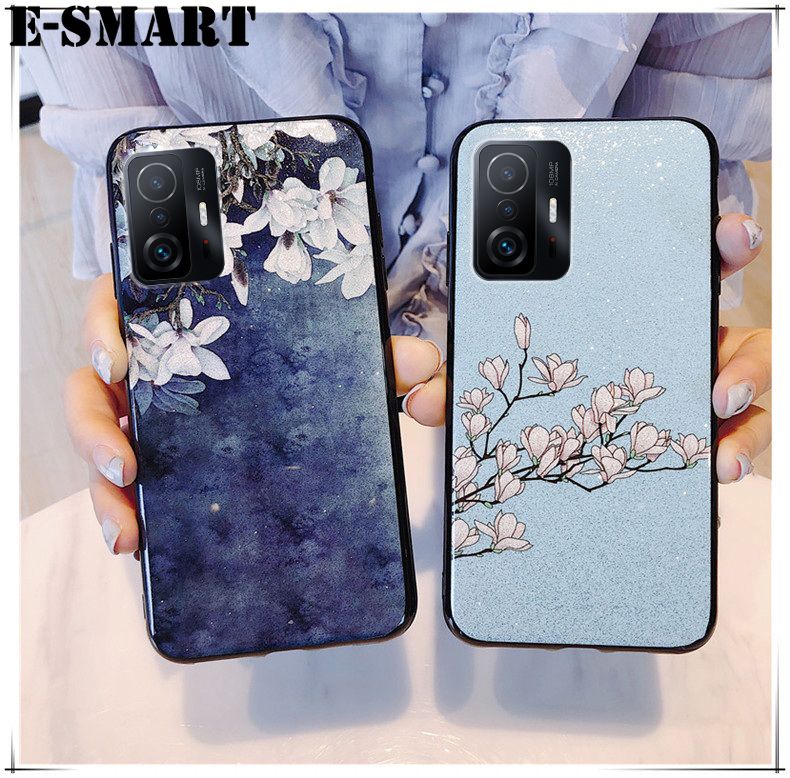 Phone case Xiaomi 11T / 11T Pro Back Cover Flowers Gardenia & Magnolia Bling Glitter Soft Silicone Protector Xiaomi 11T / 11T Pro Case