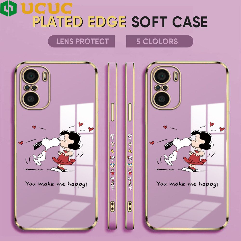 UCUC for Xiaomi Poco F3 / Redmi K40 / Redmi K40 Pro Back Cover + Free Lanyard Happy Puppy Luxury 6D Plating Case Side Pattern Soft Silicone Square Phone Cases