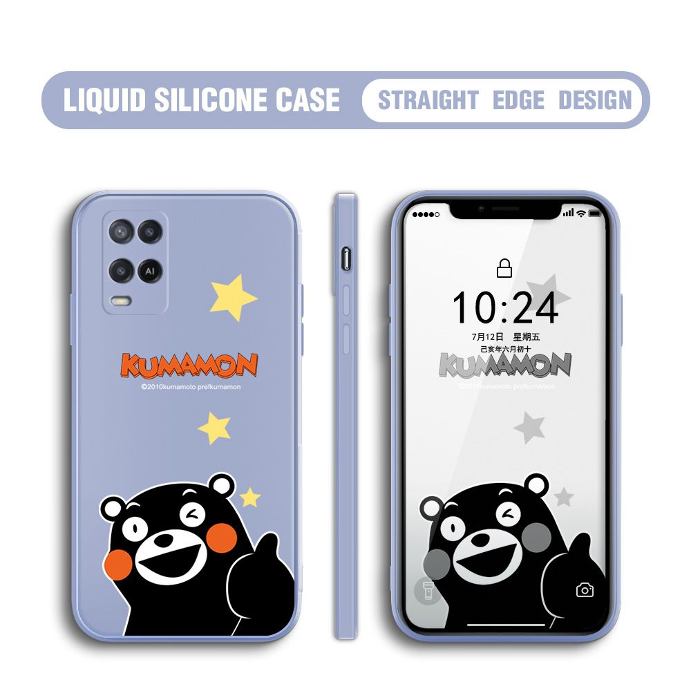 BILI for OPPO A54 / A54 2021 Back Cover Black Bear Multicolor Liquid Silicone Phone Case Soft Square Lens Protection Phone Cases