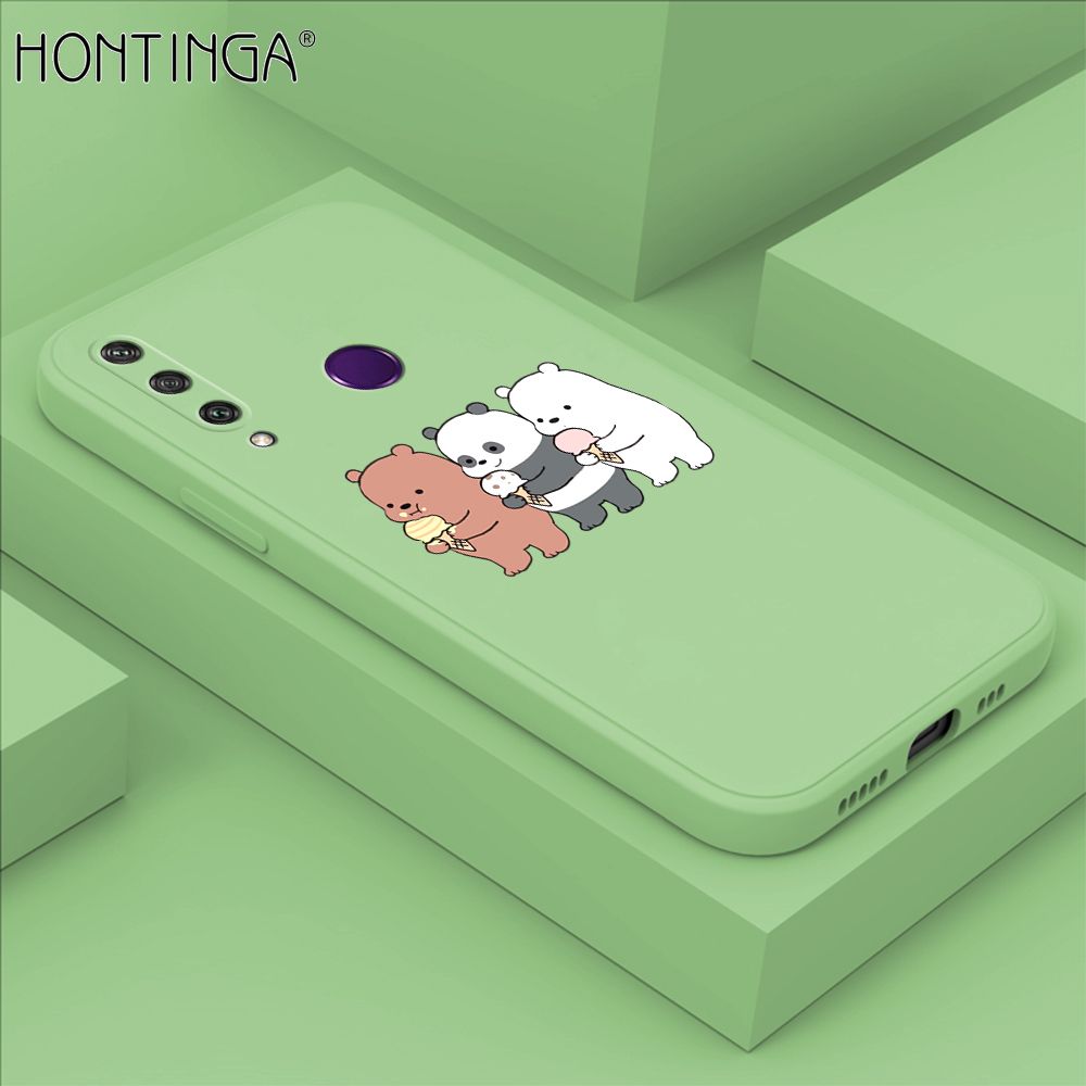 Hontinga for Huawei Y6P Case Cute Cartoon Bear  Phone Case Soft Square Edge Silicone Cases Full Lens Cover Shockproof Protection Cover