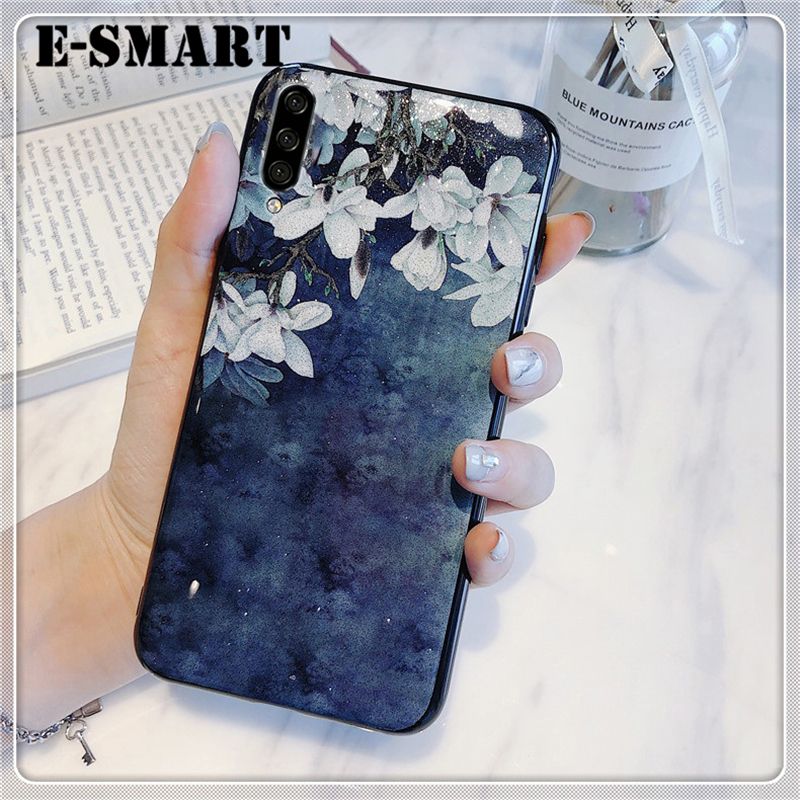 For Samsung Galaxy A70 Case Flowers Gardenia & Magnolia Bling Glitter Soft Silicone Protector Samsung A70 Back Cover