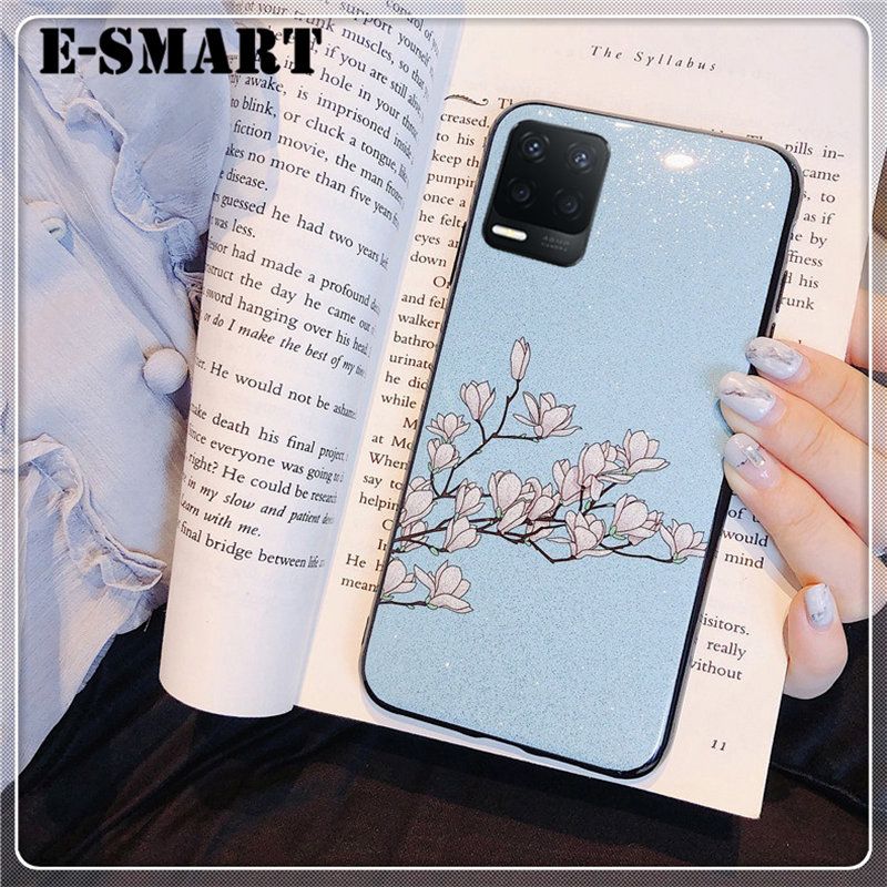 For Realme 8 Pro Case Flowers Gardenia & Magnolia Bling Glitter Soft Silicone Protector Realme 8 Pro Back Cover