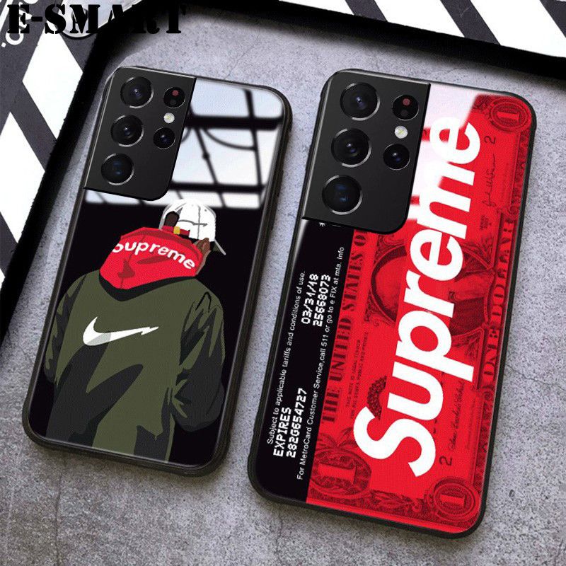Supreme Phone Case Samsung Galaxy S21 Ultra Back Cover Tempered Glass Protector Mirror Cases SUP Superme Supreme Design Samsung Galaxy S21 Ultra Case