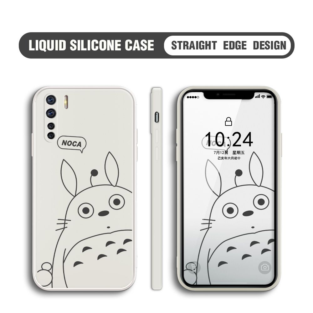 BILI for OPPO F15 / A91 / Reno3 4G Back Cover Lovely Totoro Multicolor Liquid Silicone Phone Case Soft Square Lens Protection Phone Cases