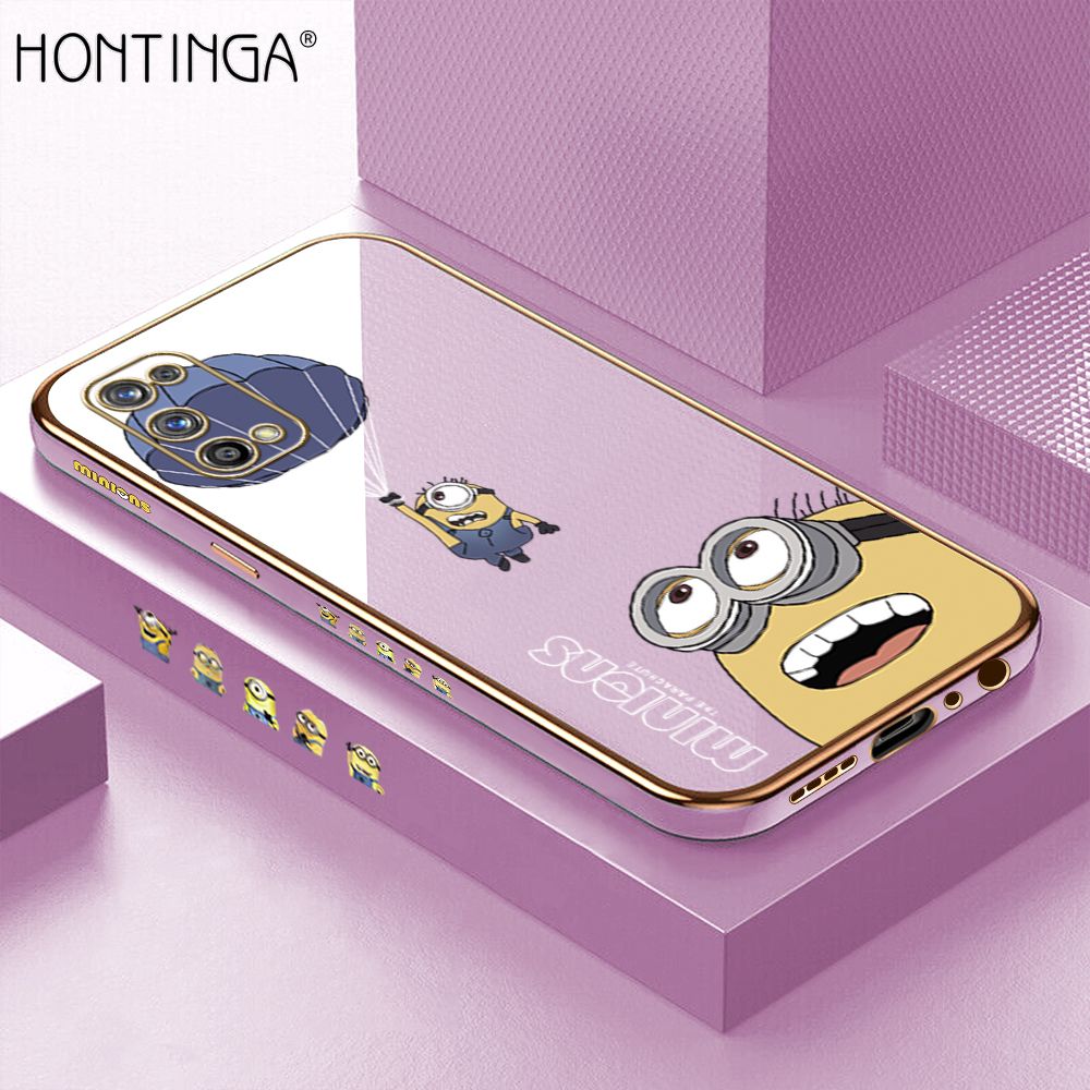 Hontinga for Realme 7 Pro Back Cover + Free Lanyard Luxury 6D Plating Yellow Cartoon Character Pattern Case Soft Silicone Square Phone Cases