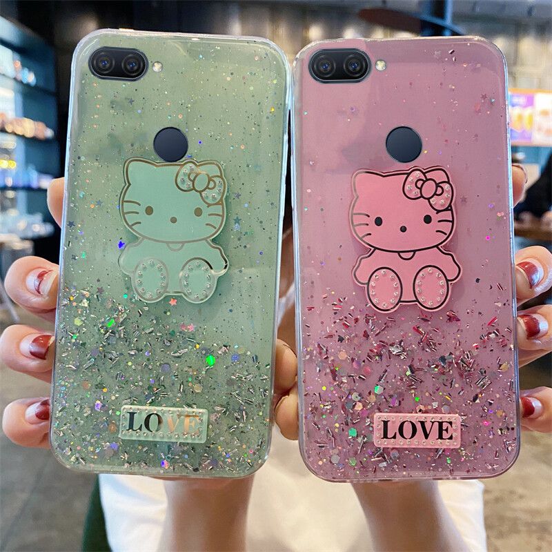 Phone case OPPO F9 Shiny Ring Case Glitter Soft Transparent Hello Kitty Cases For OPPO F9 Back Cover Stars Moon Girls