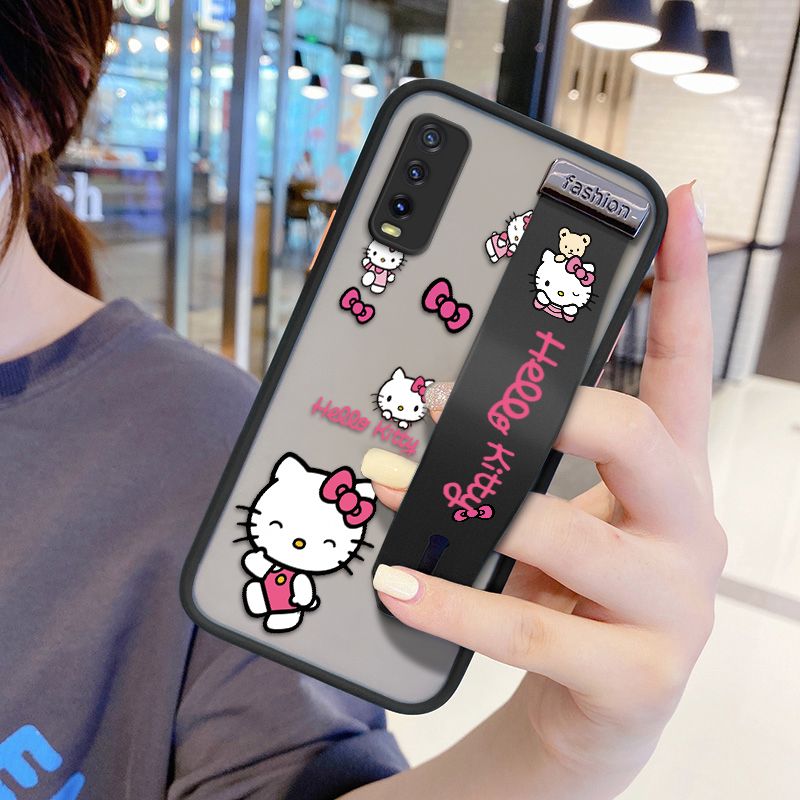 UCUC for Vivo Y20 2021 Wrist Strap Case Lovely KT Cat Wristband Printing Cover Shockproof Ultra Thin Phone Case
