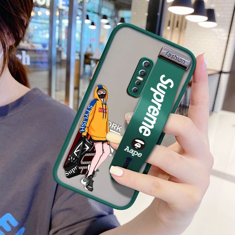 UCUC for VIVO V17 Pro Wrist Strap Case Creative Cartoon Handsome Girl Wristband Printing Cover Shockproof Frosted Phone Case