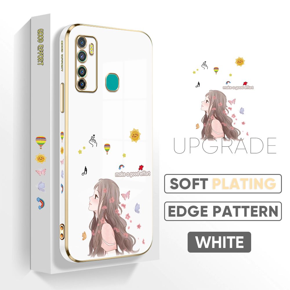 TA for Infinix Hot 9 X655C Back Cover + Free Lanyard Charming Girl Luxury 6D Plating Case Side Pattern Soft Silicone Square Phone Cases