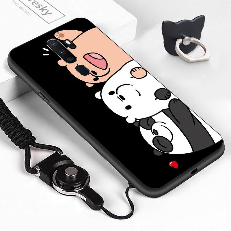 Cellphone Case For OPPO A9  A5  ( Finger Ring + Lanyard ) Cartoon Anime We Bare Bears HandCellphone Case For Girls SoftCase For Boys Shockproof Soft TPU Silicone Back Cover
