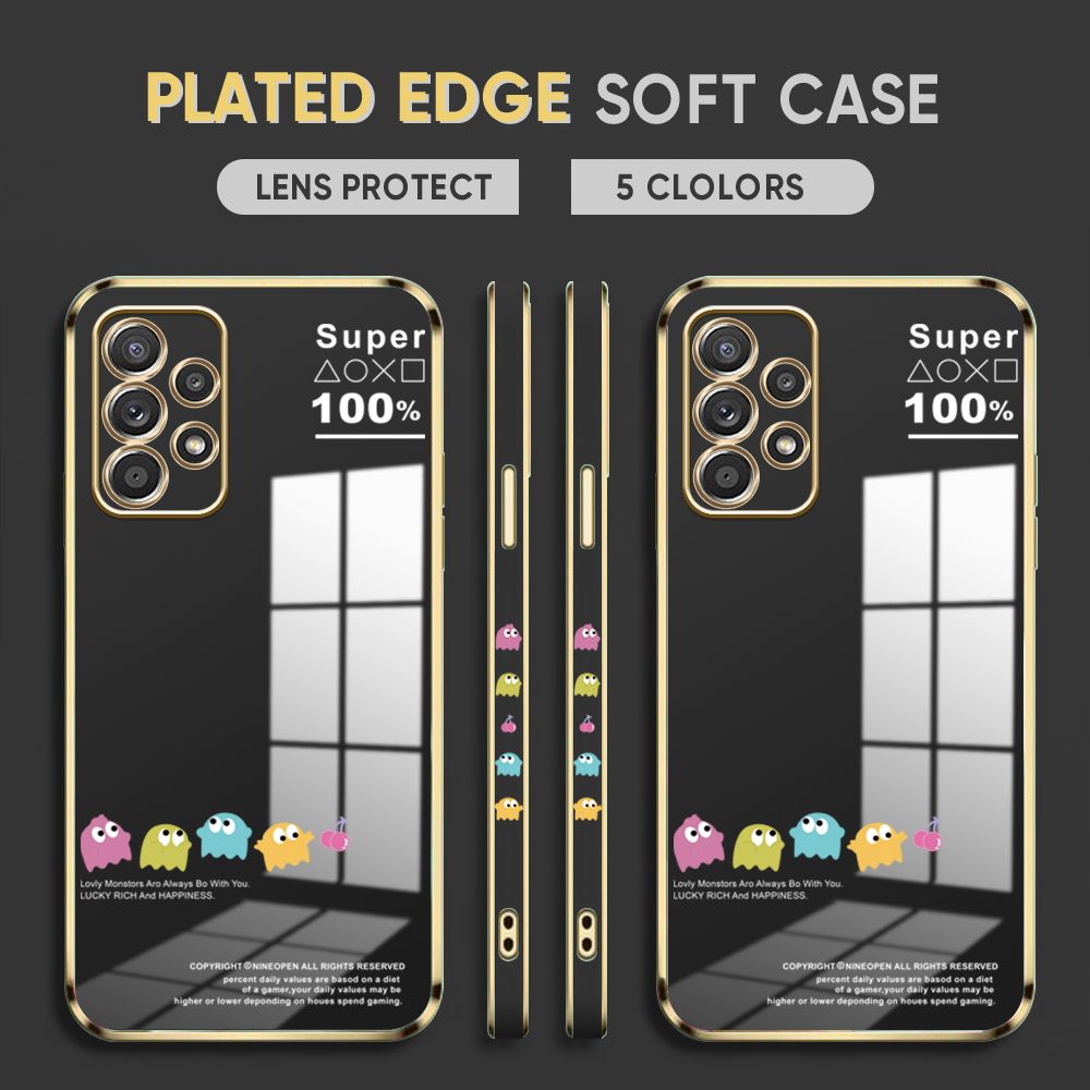 Luxury 6D Plating Case for Samsung A52 5G / 4G Back Cover Game Little Monster Side Pattern Soft Silicone Square Phone Cases